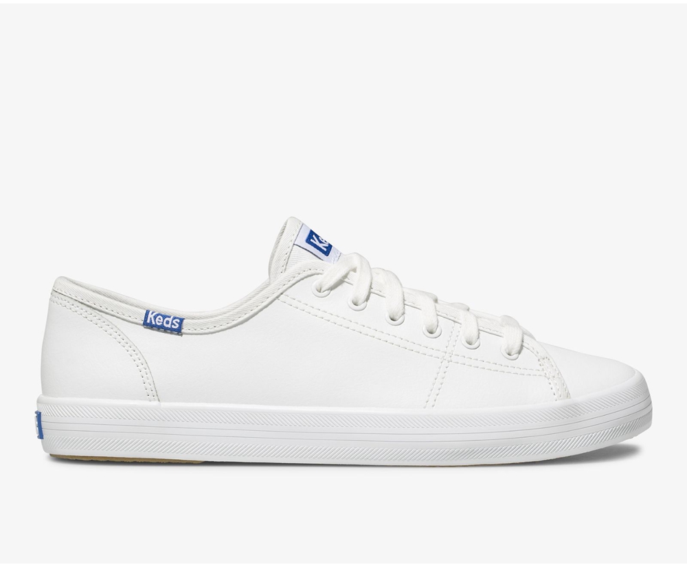 Womens Keds Sneakers - Kickstart Leather - White - 7084-ISRKU